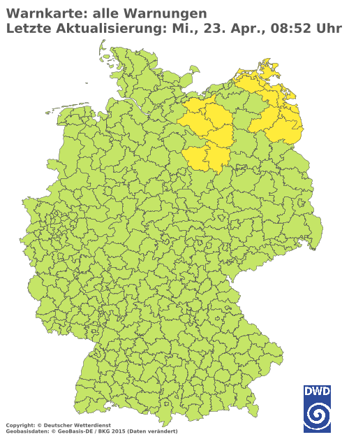 Aktuelle Wetterwarnungen für Vorpommern-Greifswald - Binnenland Süd